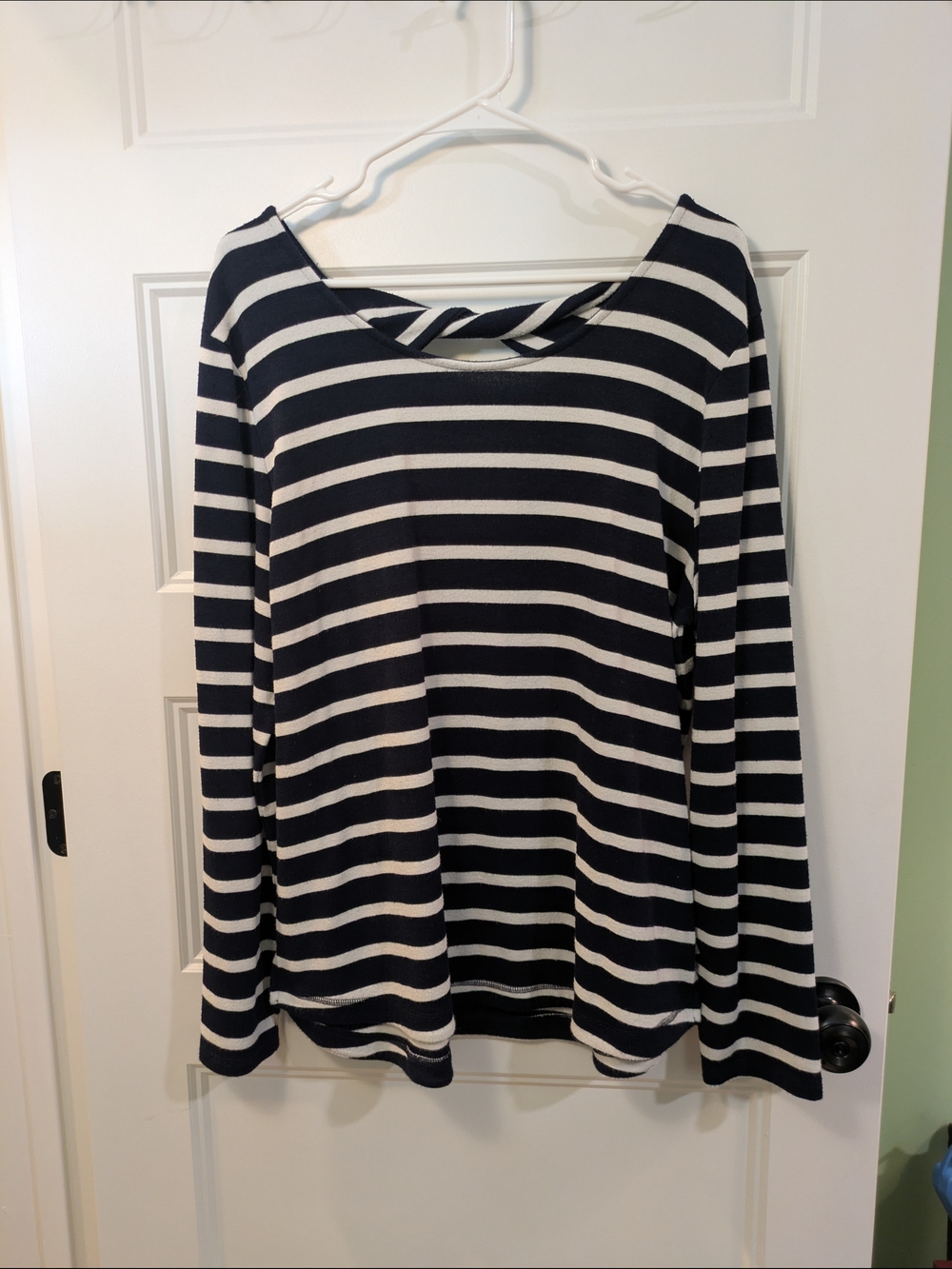 Talbots Black and White Striped Long Sleeve Top
